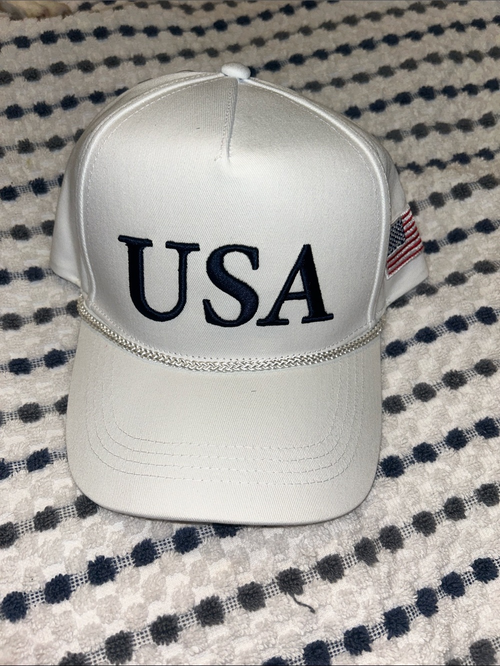 White USA Embroidered Baseball Cap